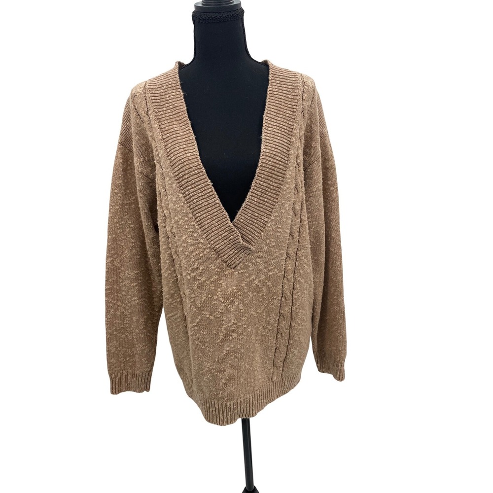 Vintage 90s Casual Corner‎ Linen Cotton Knit Sweater Women's M Camel Cottagecore